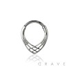 316L SURGICAL STEEL SPIKE CHEVRON WOVEN V-SHAPE WEAVE FRONT SEPTUM HINGED SEGMENT HOOP RING